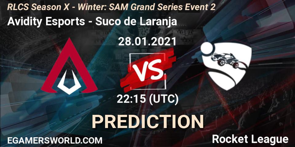 Avidity Esports vs Suco de Laranja: Match Prediction. 28.01.2021 at 22:15, Rocket League, RLCS Season X - Winter: SAM Grand Series Event 2