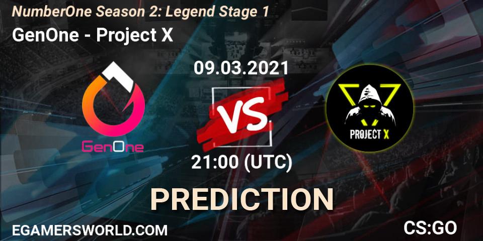 GenOne vs Project X: Match Prediction. 09.03.2021 at 21:00, Counter-Strike (CS2), NumberOne Season 2: Legend Stage 1