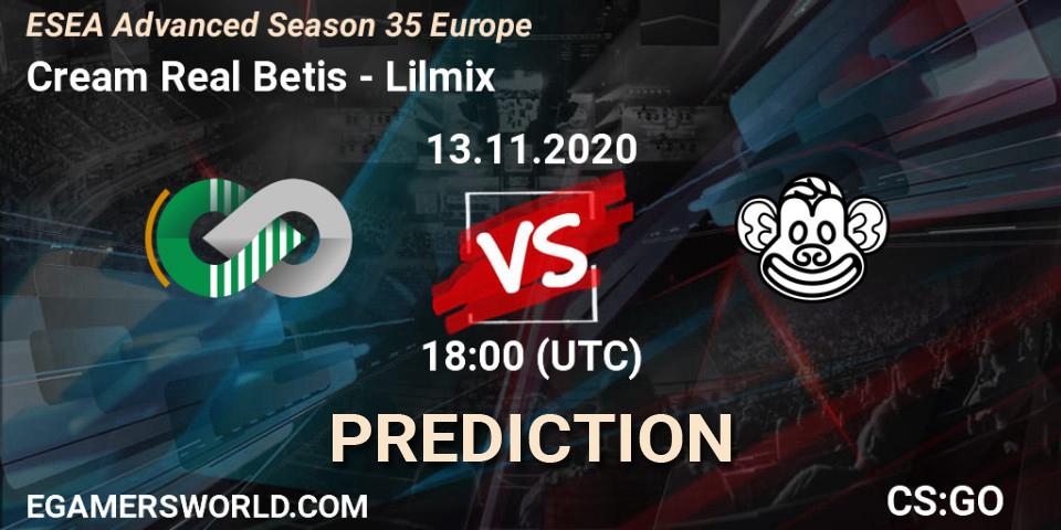 Cream Real Betis vs Lilmix: Match Prediction. 13.11.2020 at 18:00, Counter-Strike (CS2), ESEA Advanced Season 35 Europe