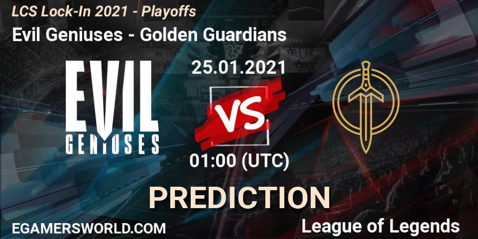 Evil Geniuses vs Golden Guardians: Match Prediction. 24.01.2021 at 20:36, LoL, LCS Lock-In 2021 - Playoffs