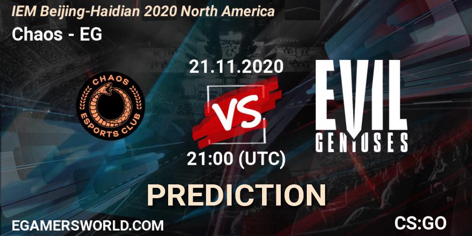 Chaos vs EG: Match Prediction. 21.11.2020 at 21:00, Counter-Strike (CS2), IEM Beijing-Haidian 2020 North America