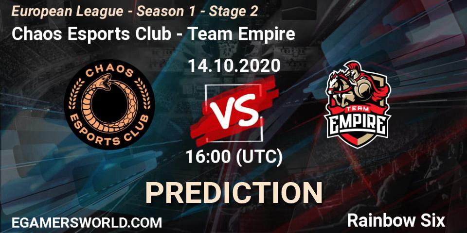 Chaos Esports Club vs Team Empire: Match Prediction. 14.10.20, Rainbow Six, European League - Season 1 - Stage 2
