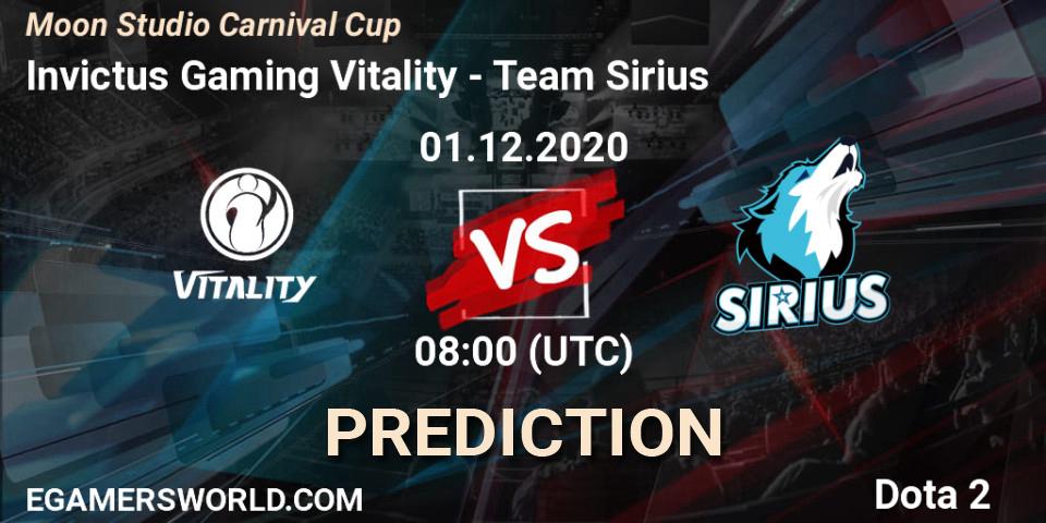 Invictus Gaming Vitality vs Team Sirius: Match Prediction. 01.12.2020 at 08:37, Dota 2, Moon Studio Carnival Cup