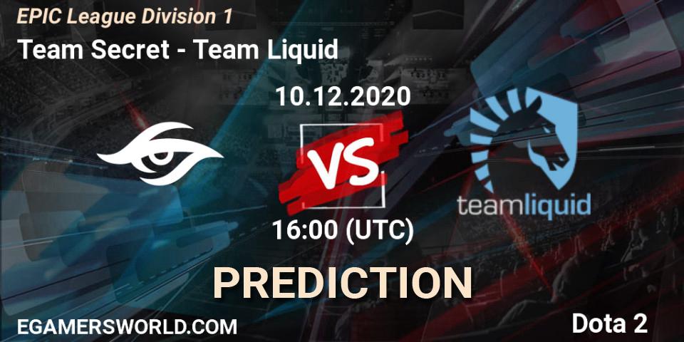 Team Secret vs Team Liquid: Match Prediction. 10.12.2020 at 16:00, Dota 2, EPIC League Division 1