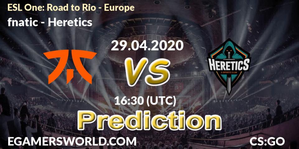 fnatic vs Heretics: Match Prediction. 29.04.2020 at 16:45, Counter-Strike (CS2), ESL One: Road to Rio - Europe