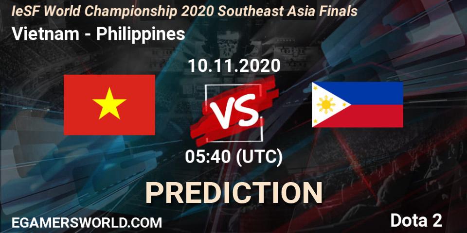 Vietnam vs Philippines: Match Prediction. 10.11.2020 at 05:40, Dota 2, IeSF World Championship 2020 Southeast Asia Finals
