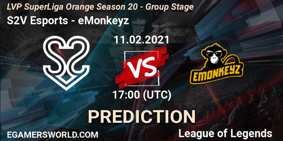 S2V Esports vs eMonkeyz: Match Prediction. 11.02.2021 at 17:00, LoL, LVP SuperLiga Orange Season 20 - Group Stage