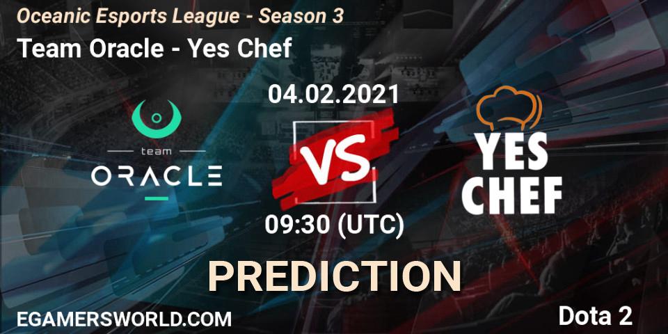 Team Oracle vs Yes Chef: Match Prediction. 04.02.2021 at 09:36, Dota 2, Oceanic Esports League - Season 3
