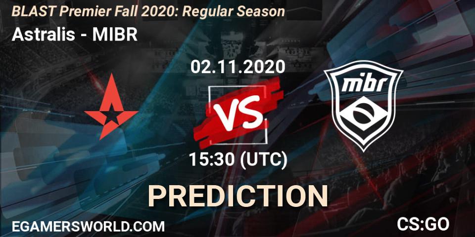 Astralis vs MIBR: Match Prediction. 02.11.2020 at 17:10, Counter-Strike (CS2), BLAST Premier Fall 2020: Regular Season