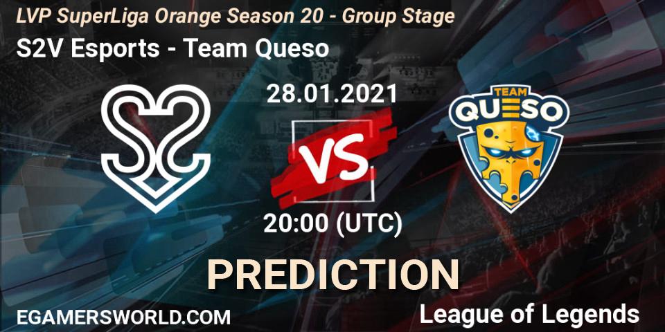 S2V Esports vs Team Queso: Match Prediction. 28.01.2021 at 20:00, LoL, LVP SuperLiga Orange Season 20 - Group Stage
