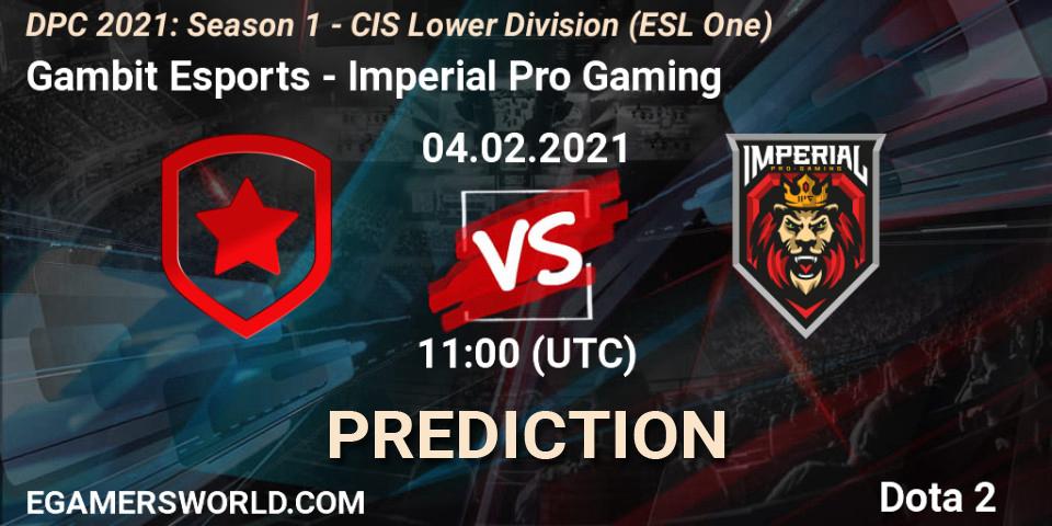Gambit Esports vs Imperial Pro Gaming: Match Prediction. 04.02.21, Dota 2, ESL One. DPC 2021: Season 1 - CIS Lower Division