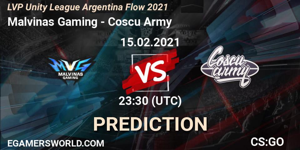 Malvinas Gaming vs Coscu Army: Match Prediction. 15.02.2021 at 23:30, Counter-Strike (CS2), LVP Unity League Argentina Apertura 2021