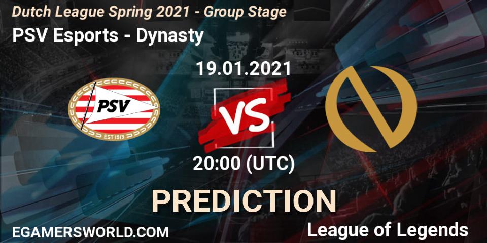 PSV Esports vs Dynasty: Match Prediction. 19.01.2021 at 20:00, LoL, Dutch League Spring 2021 - Group Stage