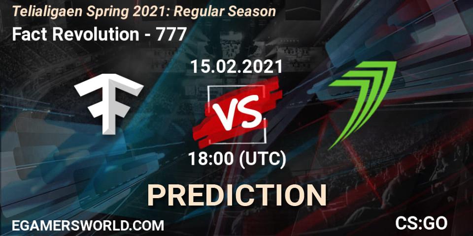 Fact Revolution vs 777: Match Prediction. 15.02.2021 at 18:00, Counter-Strike (CS2), Telialigaen Spring 2021: Regular Season