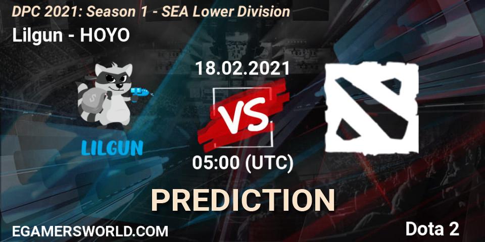 Lilgun vs HOYO: Match Prediction. 18.02.2021 at 05:03, Dota 2, DPC 2021: Season 1 - SEA Lower Division