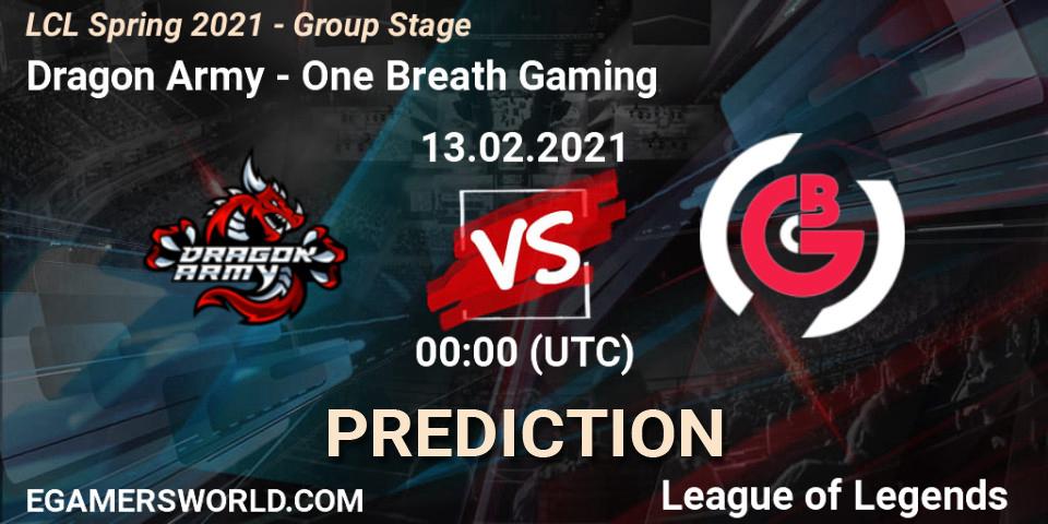 Dragon Army vs One Breath Gaming: Match Prediction. 13.02.2021 at 14:00, LoL, LCL Spring 2021 - Group Stage