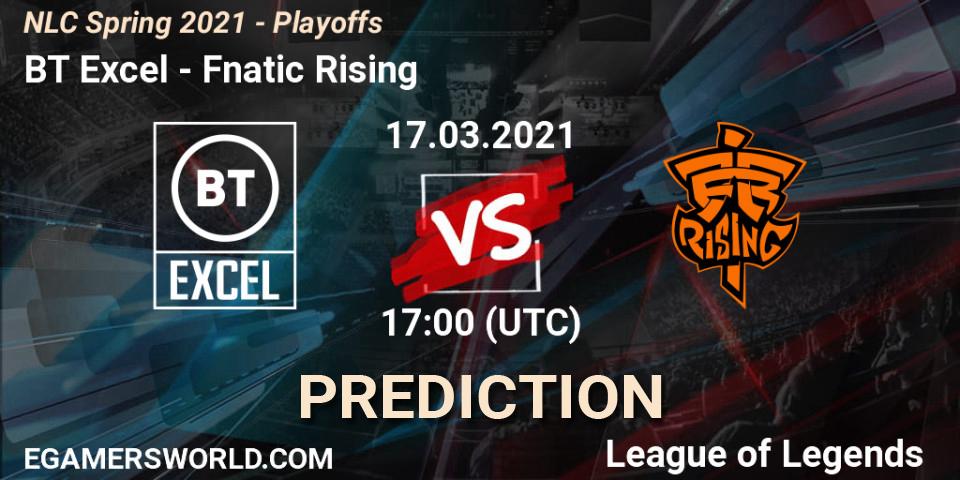 BT Excel vs Fnatic Rising: Match Prediction. 17.03.2021 at 17:00, LoL, NLC Spring 2021 - Playoffs
