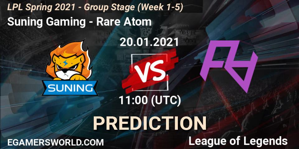 Suning Gaming vs Rare Atom: Match Prediction. 20.01.2021 at 11:09, LoL, LPL Spring 2021 - Group Stage (Week 1-5)