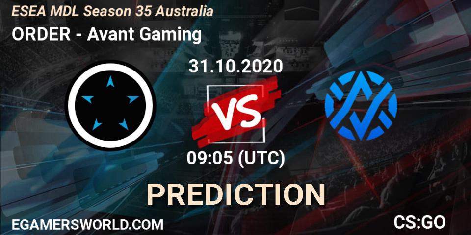 ORDER vs Avant Gaming: Match Prediction. 31.10.20, CS2 (CS:GO), ESEA MDL Season 35 Australia