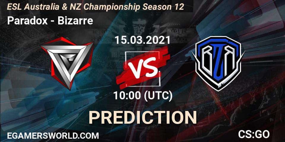 Paradox vs Bizarre: Match Prediction. 15.03.2021 at 10:30, Counter-Strike (CS2), ESL Australia & NZ Championship Season 12