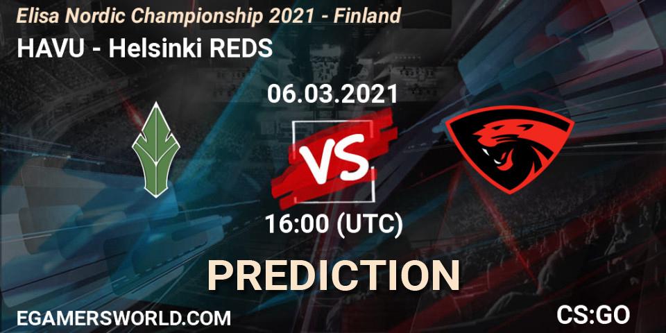 HAVU vs Helsinki REDS: Match Prediction. 06.03.2021 at 16:05, Counter-Strike (CS2), Elisa Nordic Championship 2021 - Finland