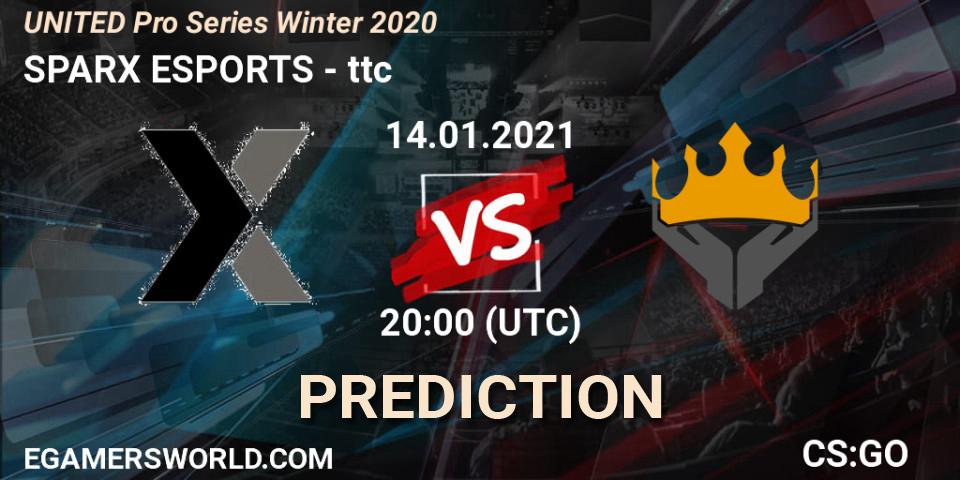 SPARX ESPORTS vs ttc: Match Prediction. 14.01.2021 at 20:00, Counter-Strike (CS2), UNITED Pro Series Winter 2020
