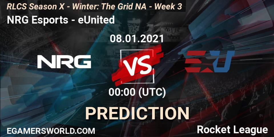 NRG Esports vs eUnited: Match Prediction. 15.01.2021 at 00:00, Rocket League, RLCS Season X - Winter: The Grid NA - Week 3