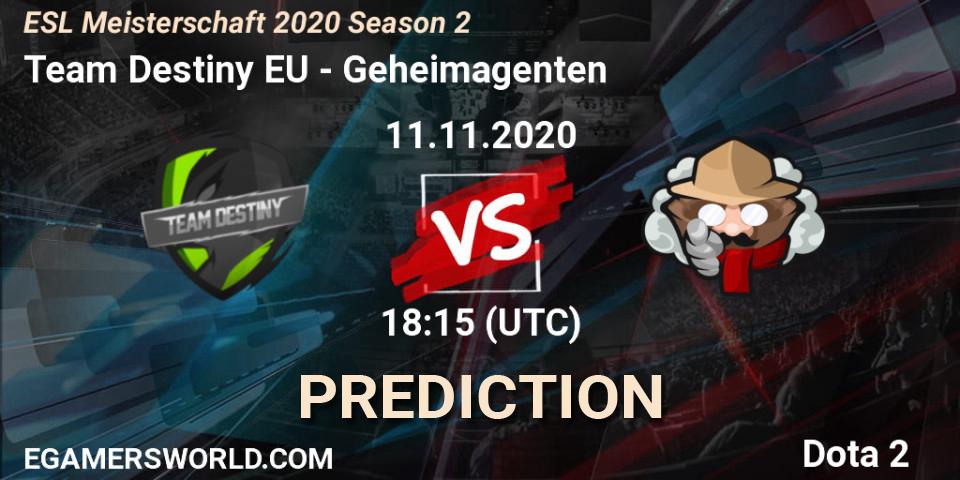 Team Destiny EU vs Geheimagenten: Match Prediction. 11.11.2020 at 18:15, Dota 2, ESL Meisterschaft 2020 Season 2