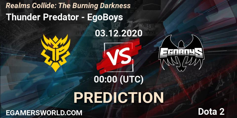 Thunder Predator vs EgoBoys: Match Prediction. 02.12.20, Dota 2, Realms Collide: The Burning Darkness