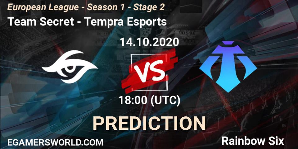 Team Secret vs Tempra Esports: Match Prediction. 14.10.2020 at 18:00, Rainbow Six, European League - Season 1 - Stage 2