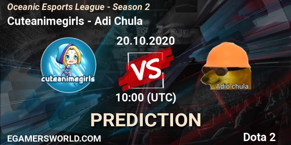Cuteanimegirls vs Adió Chula: Match Prediction. 20.10.2020 at 09:06, Dota 2, Oceanic Esports League - Season 2