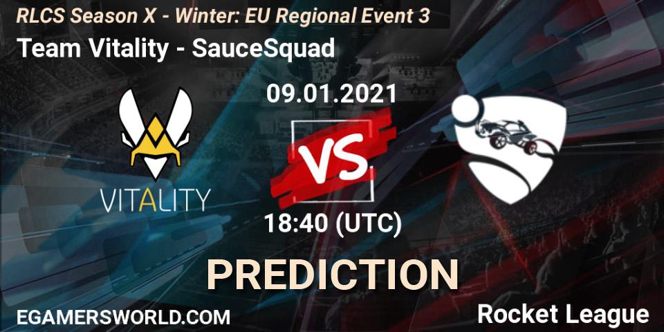 Team Vitality vs SauceSquad: Match Prediction. 09.01.2021 at 18:40, Rocket League, RLCS Season X - Winter: EU Regional Event 3