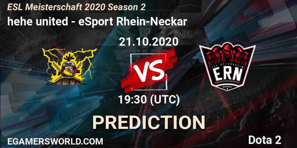hehe united vs eSport Rhein-Neckar: Match Prediction. 21.10.2020 at 19:42, Dota 2, ESL Meisterschaft 2020 Season 2