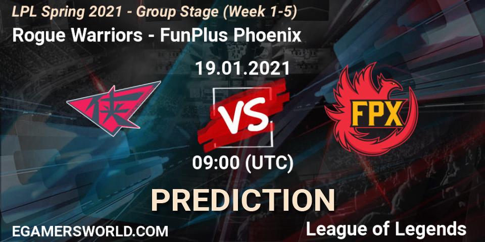 Rogue Warriors vs FunPlus Phoenix: Match Prediction. 19.01.21, LoL, LPL Spring 2021 - Group Stage (Week 1-5)
