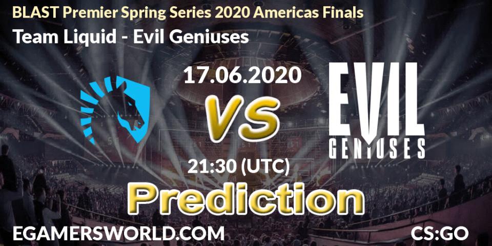 Team Liquid vs Evil Geniuses: Match Prediction. 17.06.20, CS2 (CS:GO), BLAST Premier Spring Series 2020 Americas Finals