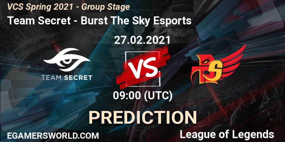 Team Secret vs Burst The Sky Esports: Match Prediction. 27.02.2021 at 10:00, LoL, VCS Spring 2021 - Group Stage