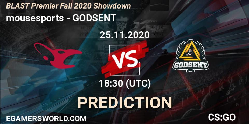 mousesports vs GODSENT: Match Prediction. 25.11.20, CS2 (CS:GO), BLAST Premier Fall 2020 Showdown