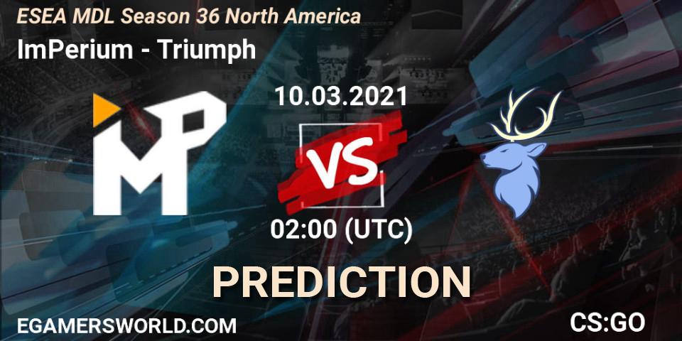 ImPerium vs Triumph: Match Prediction. 14.03.2021 at 23:00, Counter-Strike (CS2), MDL ESEA Season 36: North America - Premier Division