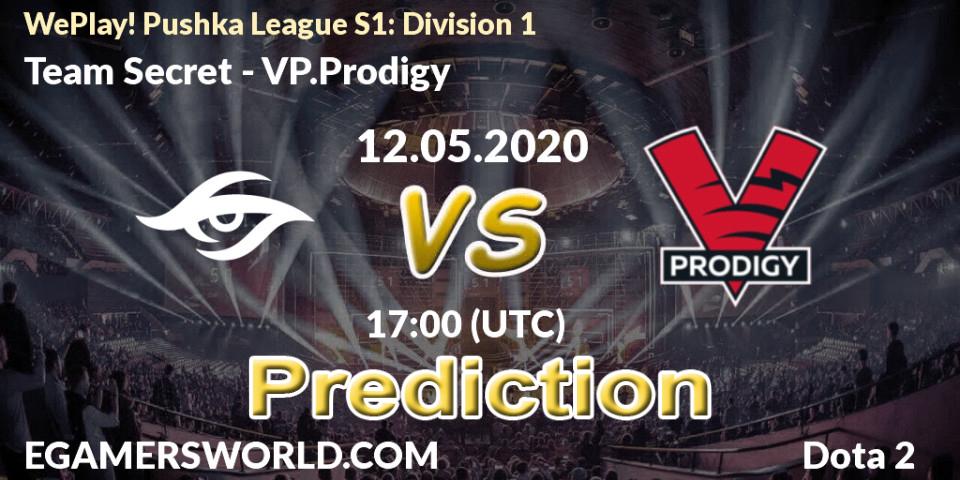 Team Secret vs VP.Prodigy: Match Prediction. 12.05.2020 at 16:44, Dota 2, WePlay! Pushka League S1: Division 1