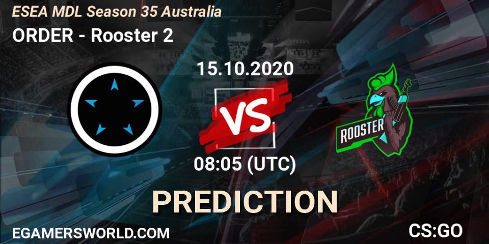 ORDER vs Rooster 2: Match Prediction. 15.10.2020 at 08:05, Counter-Strike (CS2), ESEA MDL Season 35 Australia