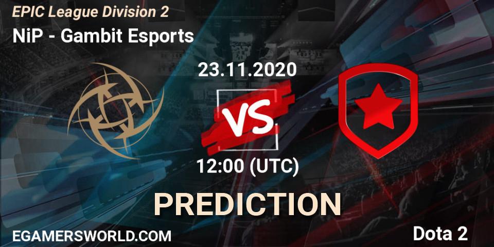 NiP vs Gambit Esports: Match Prediction. 23.11.20, Dota 2, EPIC League Division 2