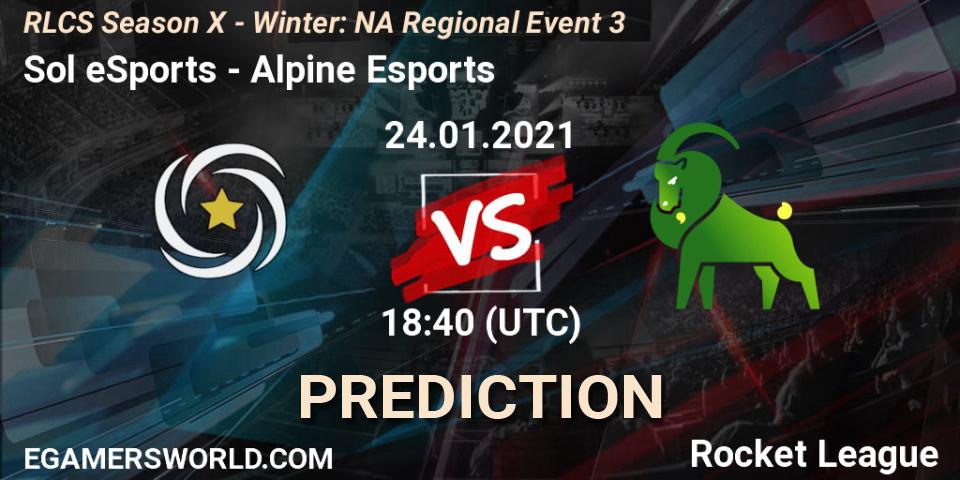 Sol eSports vs Alpine Esports: Match Prediction. 24.01.2021 at 18:40, Rocket League, RLCS Season X - Winter: NA Regional Event 3