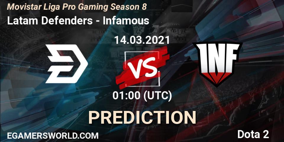Latam Defenders vs Infamous: Match Prediction. 15.03.2021 at 01:00, Dota 2, Movistar Liga Pro Gaming Season 8