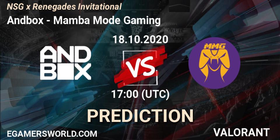 Andbox vs Mamba Mode Gaming: Match Prediction. 18.10.2020 at 17:00, VALORANT, NSG x Renegades Invitational