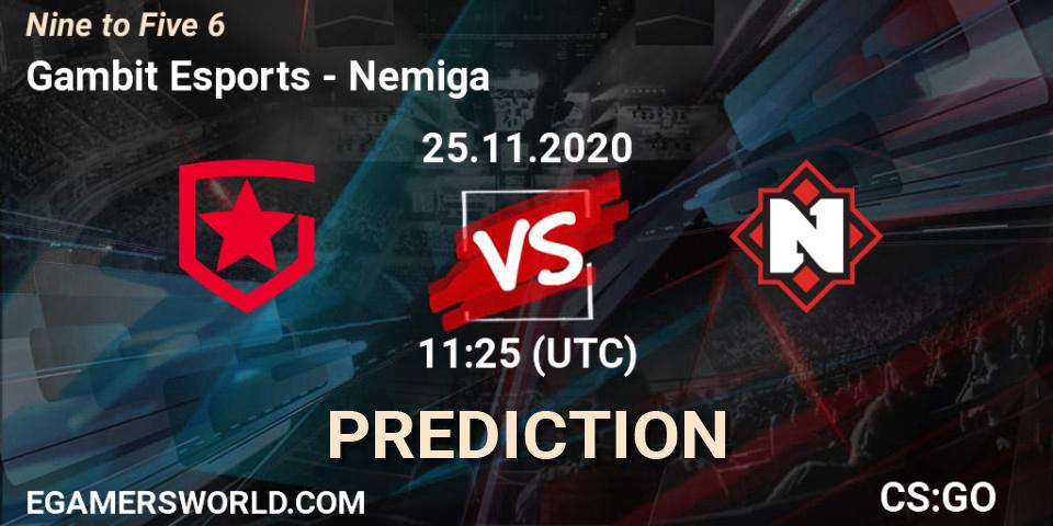 Gambit Esports vs Nemiga: Match Prediction. 25.11.2020 at 11:25, Counter-Strike (CS2), Nine to Five 6