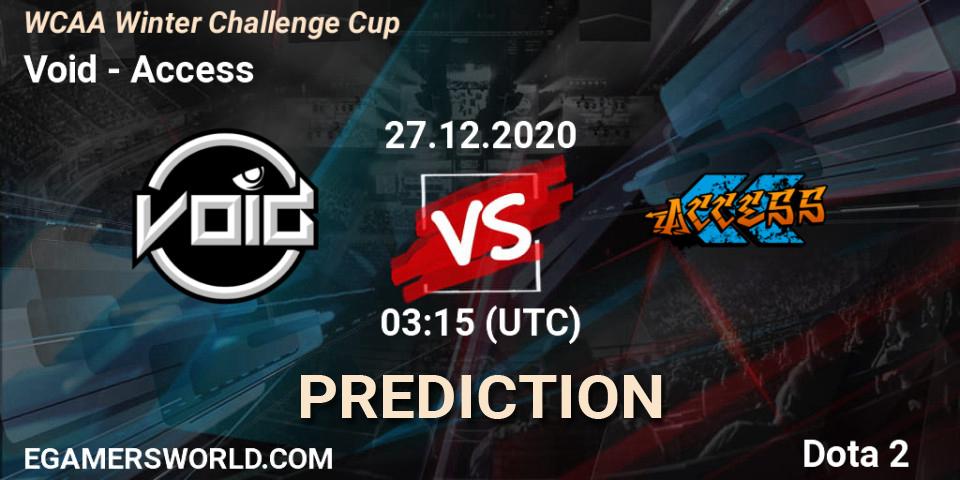 Void vs Access: Match Prediction. 27.12.2020 at 03:33, Dota 2, WCAA Winter Challenge Cup