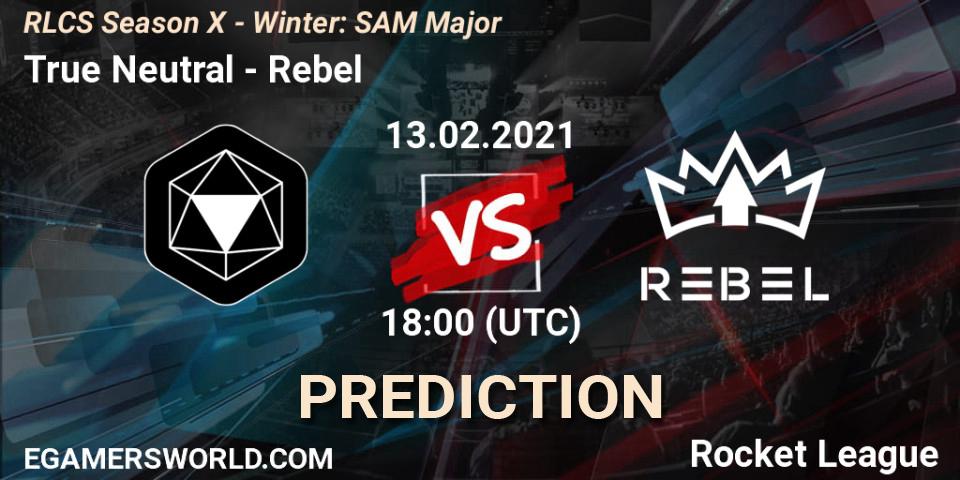 True Neutral vs Rebel: Match Prediction. 13.02.2021 at 18:00, Rocket League, RLCS Season X - Winter: SAM Major