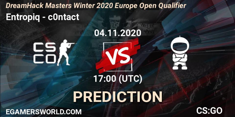 Entropiq vs c0ntact: Match Prediction. 04.11.2020 at 17:05, Counter-Strike (CS2), DreamHack Masters Winter 2020 Europe Open Qualifier