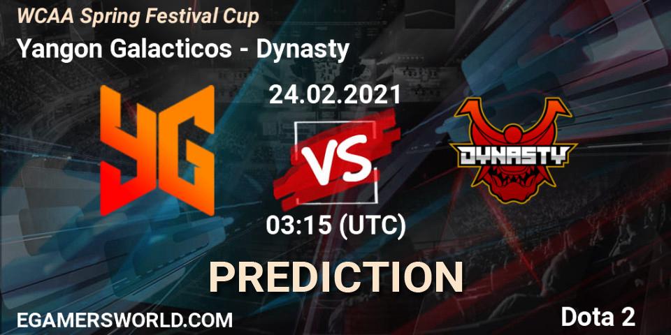 Yangon Galacticos vs Dynasty: Match Prediction. 24.02.2021 at 03:28, Dota 2, WCAA Spring Festival Cup