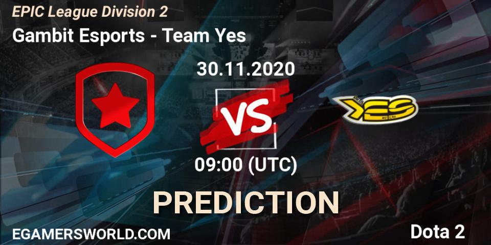 Gambit Esports vs Team Yes: Match Prediction. 30.11.20, Dota 2, EPIC League Division 2